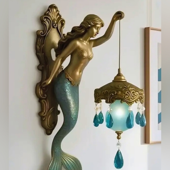 Mermaid Wall Sconce with Blue Accents - Picture 2 of 3
